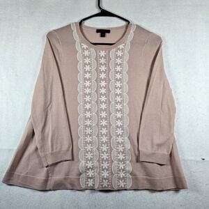 J Crew Embroidered 100% Merino Wool Sweatshirt Womens XS Pink Style Floral Print